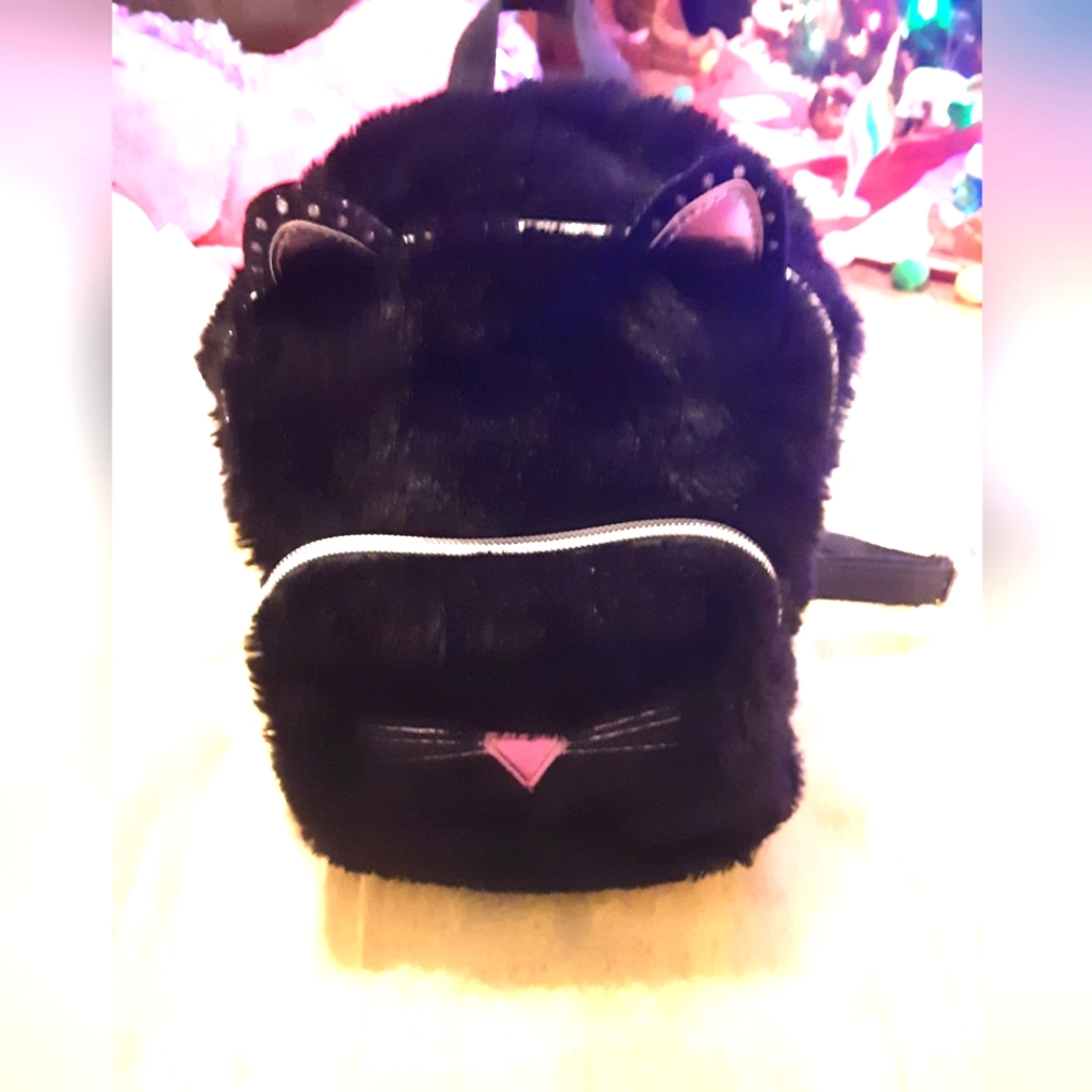 Target Girl's Black Kitty Backpack 8" X 8"